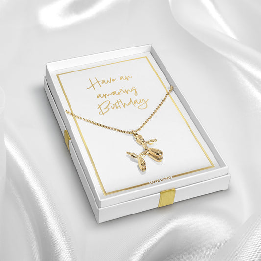 “Have an Amazing Birthday” Balloon Dog necklace gift