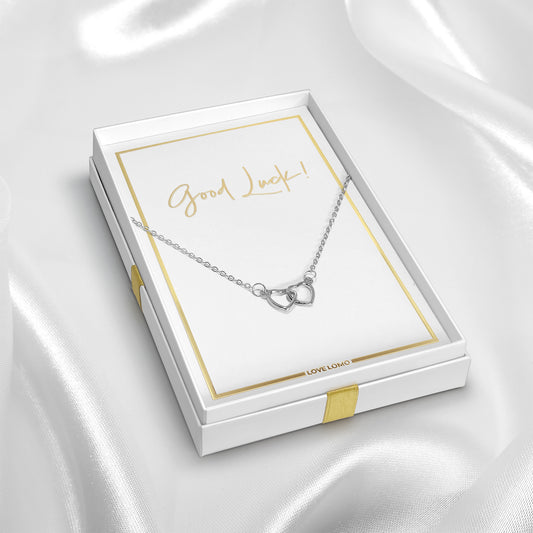 “Good Luck!” Silver Hearts necklace gift